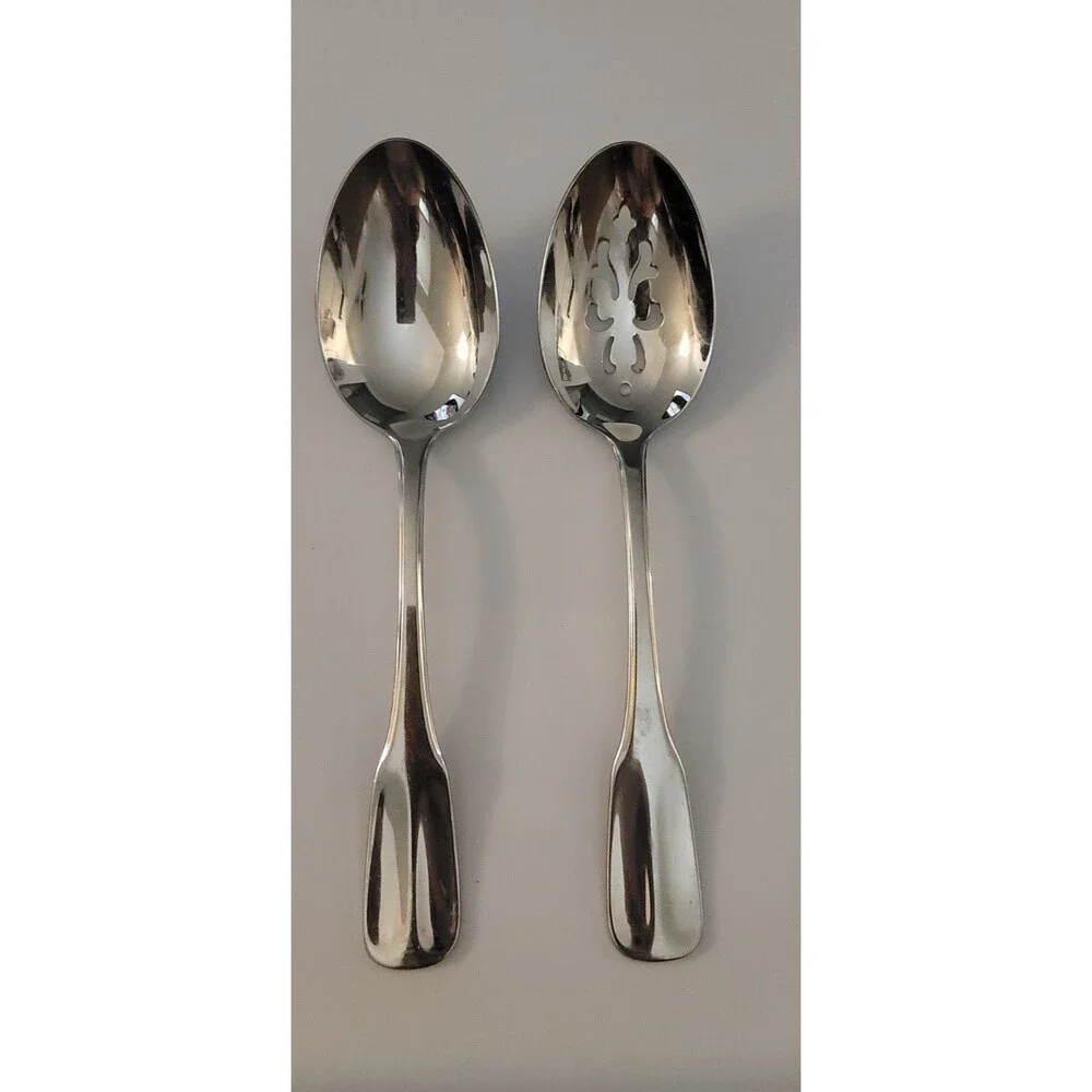 Set of 2 Hoffritz Wyndham Stainless Steel 18/10 Fiddle Shape Serving Spoon 8 1/2
